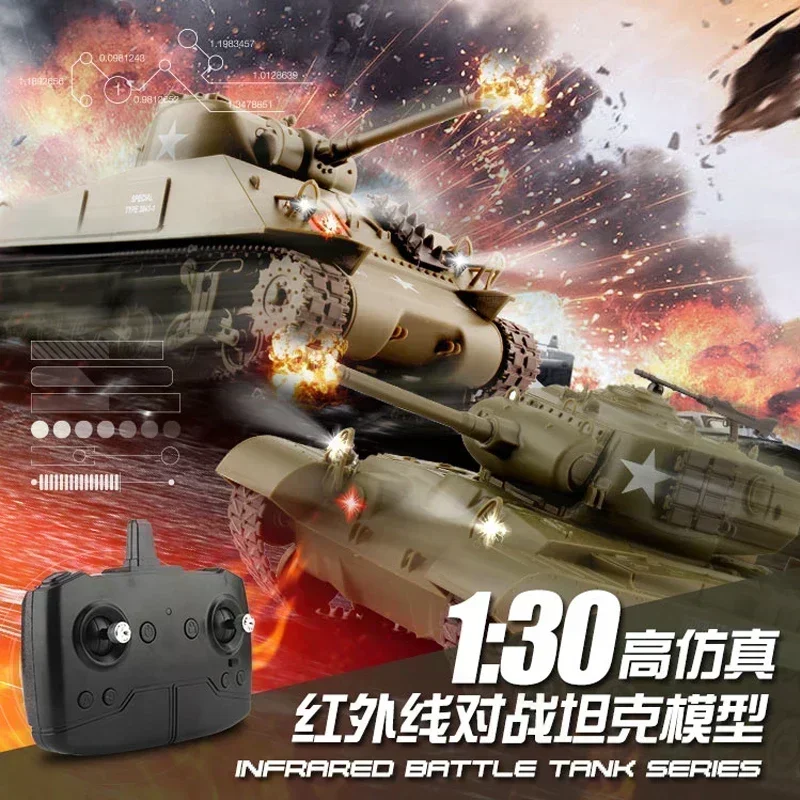 Rc Tank Henglong 1/30 Sherman Vs Pershing Infrared Battle Tanks 2.4ghz Rc Battling Panzer Remote Control Us Tank Toys Gift