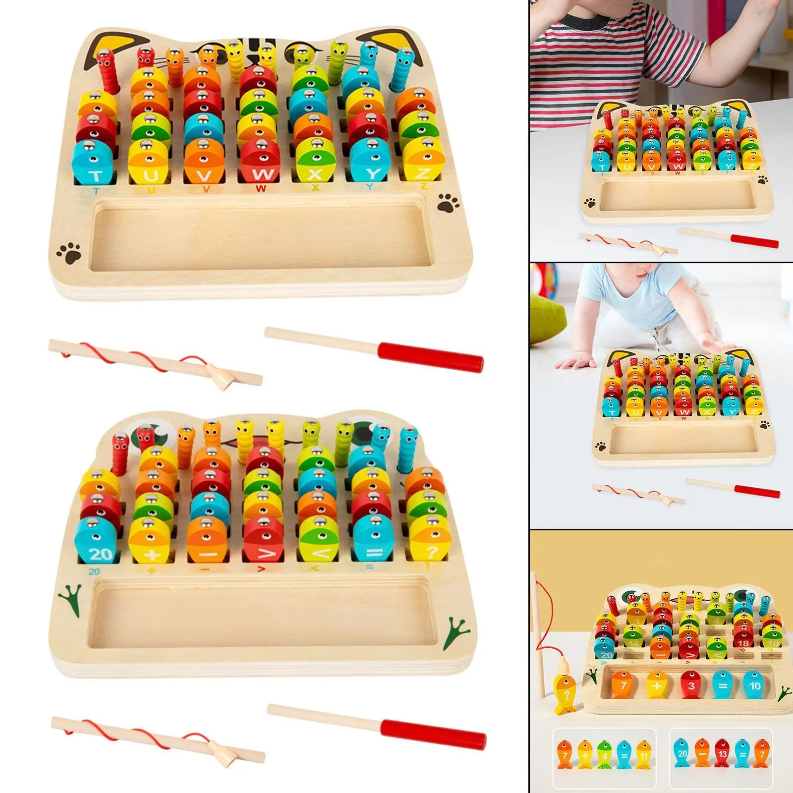 Wooden Fishing Game Board Game Toy Fine Motor Skill Toy Color Sorting Puzzle for Boys Girls Preschool Kids Children Party Favors
