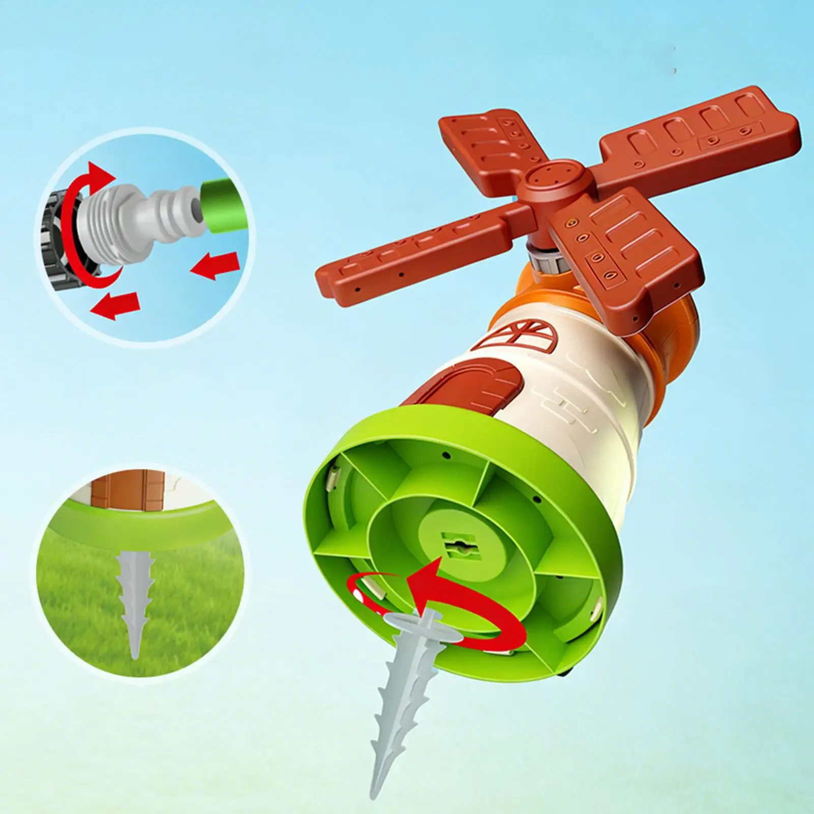 Kids Windmill Sprinkler Rotating Splashing Water Spray Toy for Garden Yard Patio Lawn Outdoor Backyard Pool Play Summer Toys