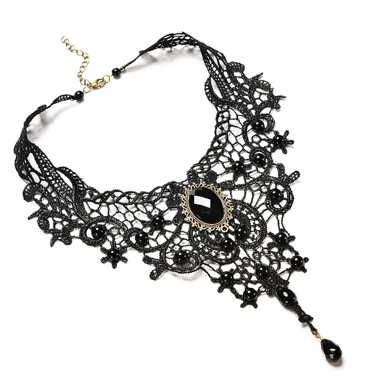 Gargantilla de encaje y cuentas negras, Collar gótico de estilo victoriano Steampunk, regalo