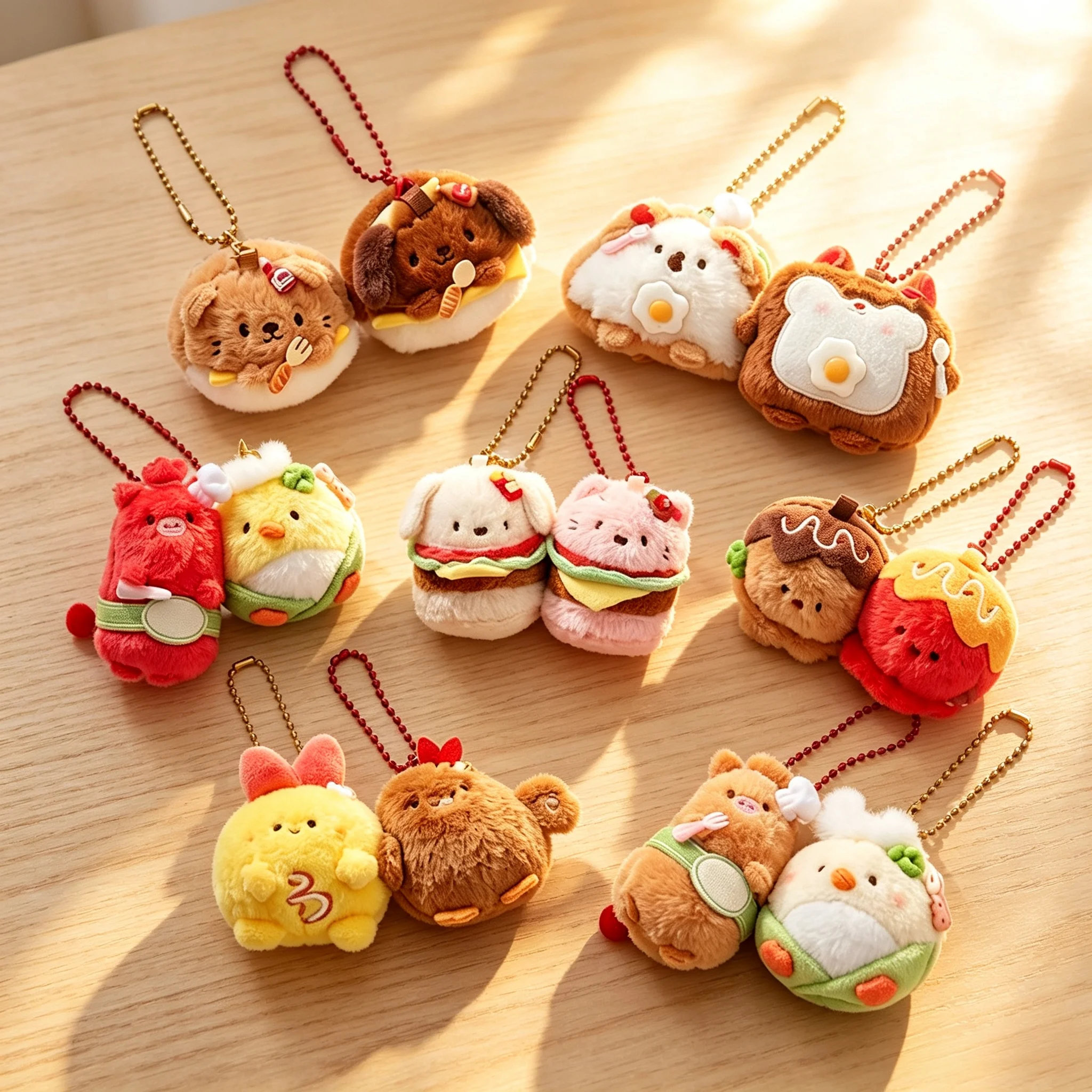2pcs Gourmet Party Magnetic Pendant 1 Pair Funny Magnetic Food Plush Keychains Soft Stuffed Toy Key Ring Bag Decor Kid Gift