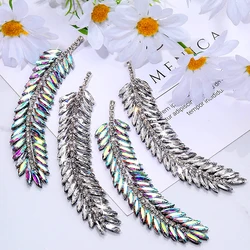 DUCrystal 1pcs 13cm 잎 모티브 라인 석 리본 클로 유리 라인 석 패치 DIY 공예 의류 장식을위한 핫 픽스/접착제