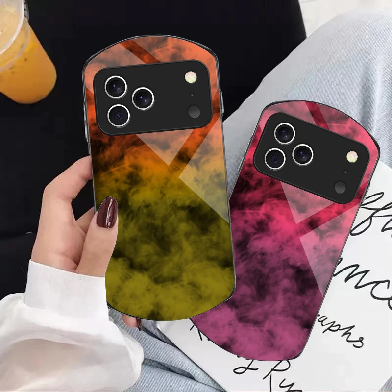 

The form of color smoke For iPhone 17 16 15 14 Pro 13 Plus 12 mini 11 Pro Max XR X S 7 8 Elliptical Tempered Glass Phone Case