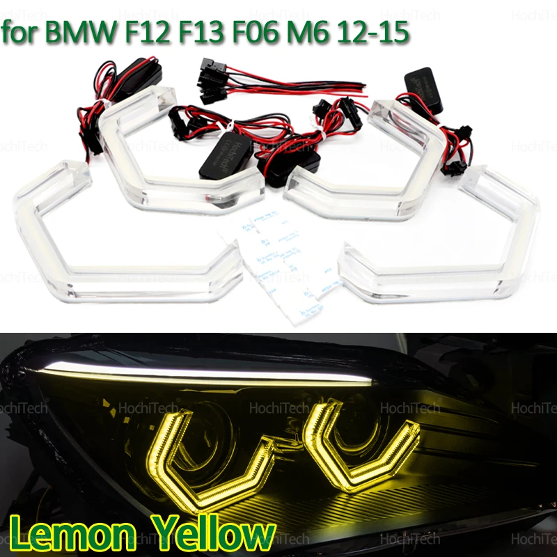For BMW 6 Series F12 F13 F06 M6 640i 650i 2012-15 Lemon Yellow Color Crystal M4 Iconic Style LED Crystal Angel Eye Kit Eyes Kits