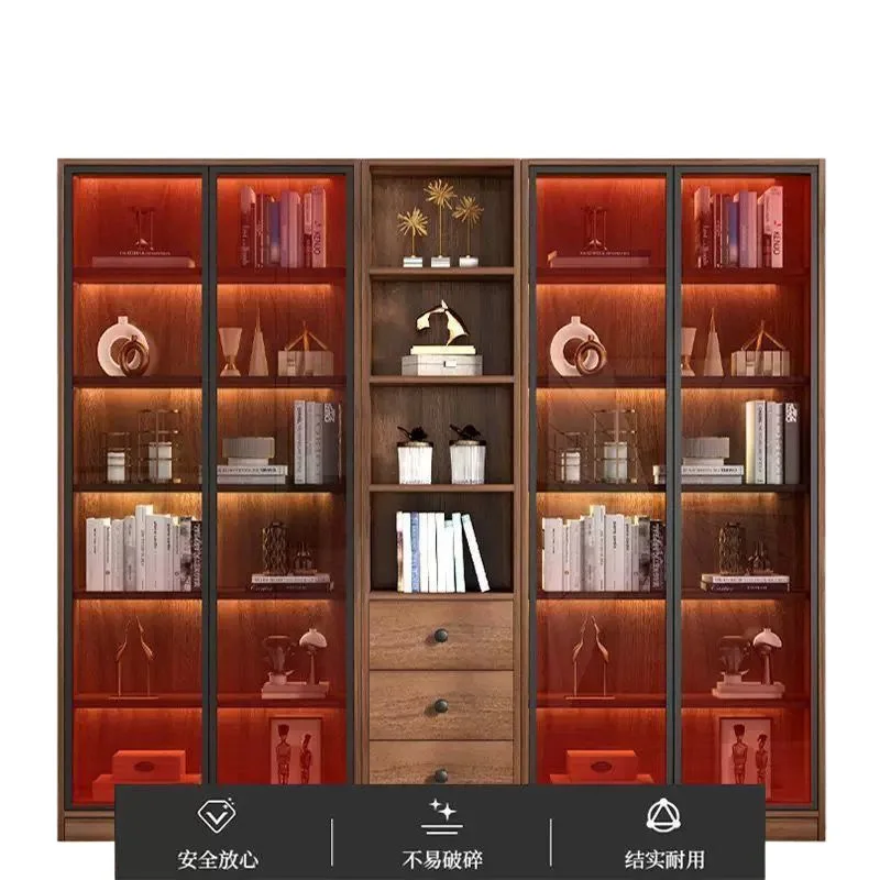 Customized.JGP1 Light Luxury Full Solid Wood Bookshelf with Glass Floor-to-Ceiling Wall Storage Cabinet Display Cabinet In