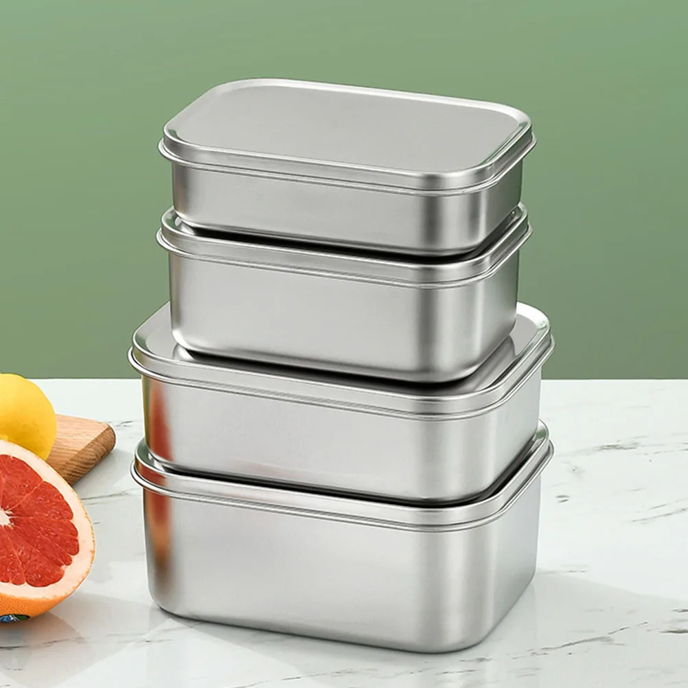 

Stainless Steel Food Containers Lunch Boxes Fruit Storage Case Silver Travel Preservation Box Refrigerated Container Bento