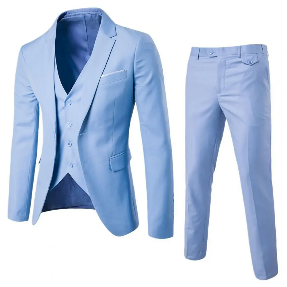 2023  3 piece men\'s wedding suit fashion men\'s slim solid color business office suit sets large size men Blazer+ pants