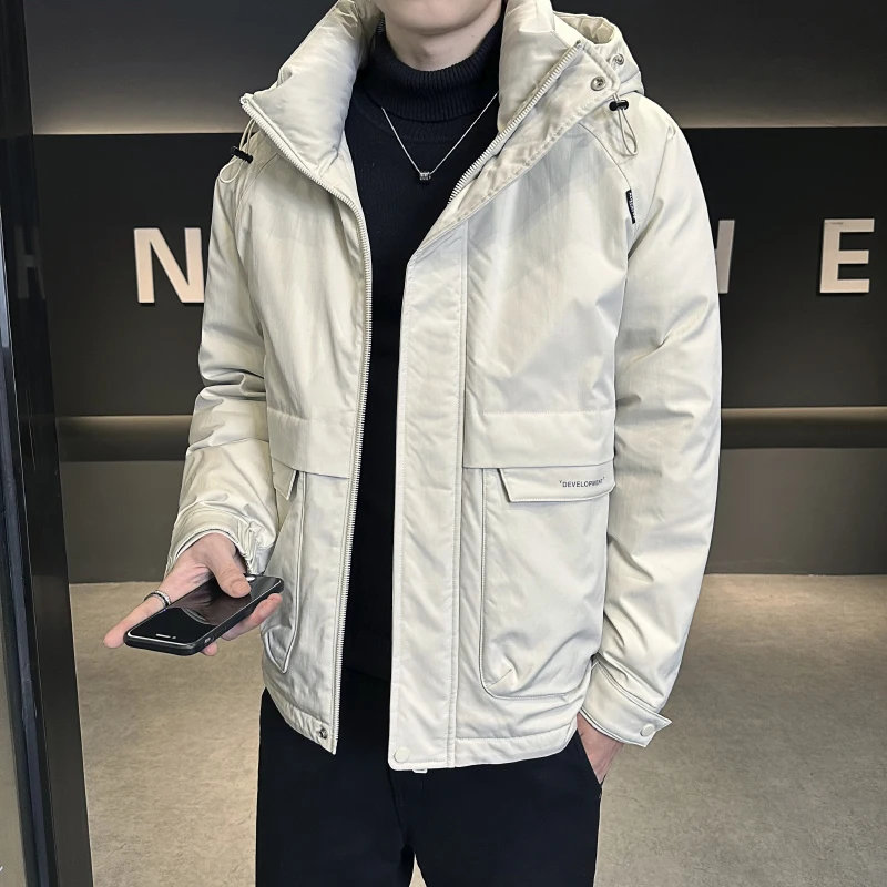 

Мужская легкая утепленная зимняя пуховая куртка в модном городском стиле для молодежи, теплая, из полиэфирного волокна, с капюшоном