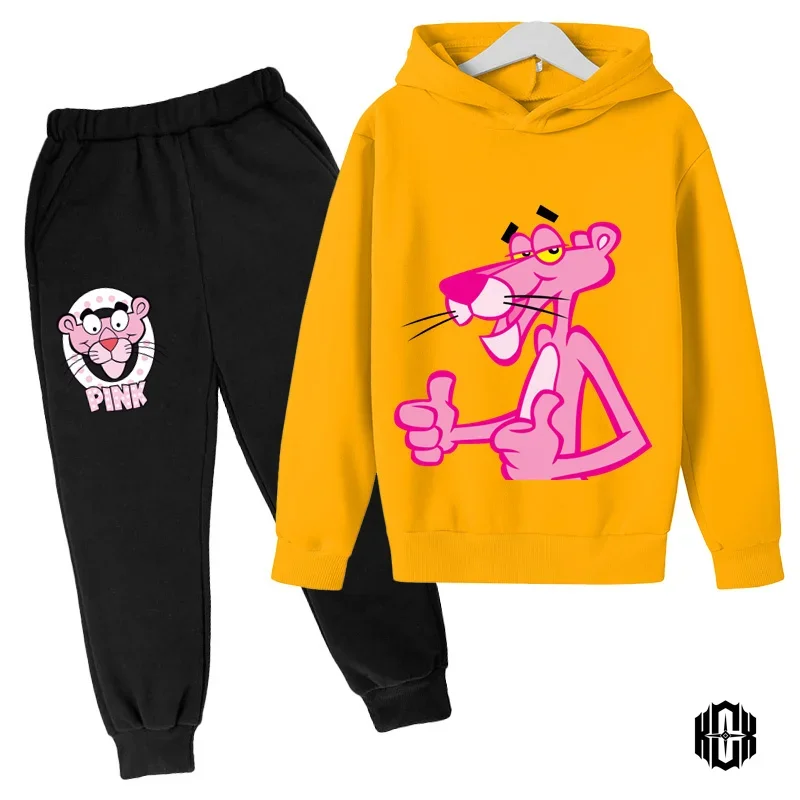 New Cartoon Pink Panther Clothing Autumn And Winter Children\'s Clothes Long-sleeved Suit Kids Sportswear Hoodie Costume Set