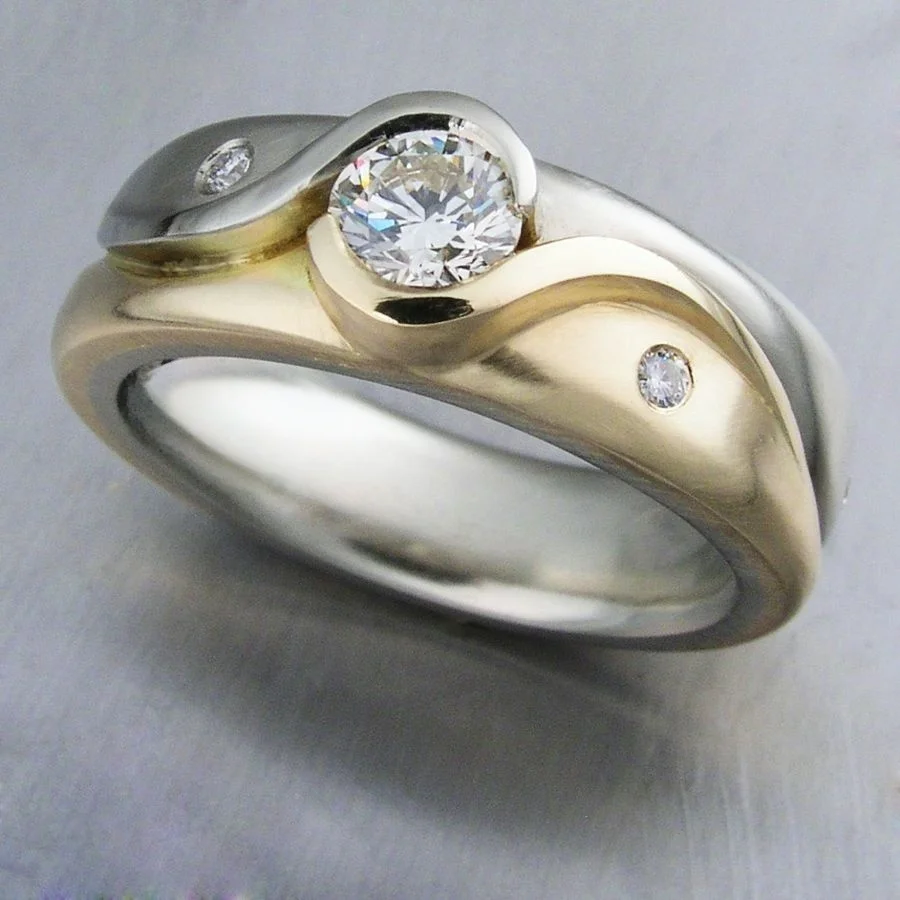 Design Inlaid White CZ Women's Ring Trendy Two Color Hand Carving Daily Wear Party Jewelry Anniversary Gift