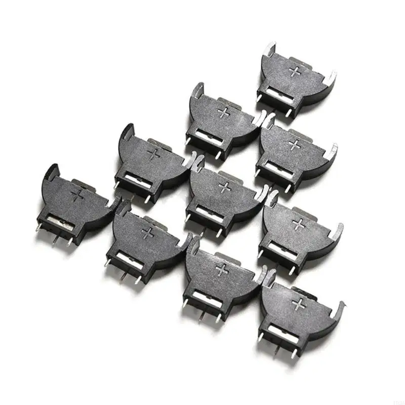193A 10PCS Black Plastic  2032 3V Half-Round Cell Coin Battery Socket Holder for Case Battery Boxes Vertical 3 Pins