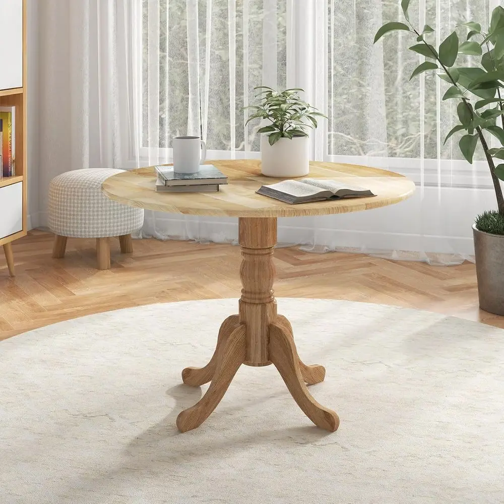 

Round Dining Table, 40-inch Rubber Wood Circle Kitchen Table, Pedestal Dinette Table or 4, Century ern Leisure Coee Table or Hom