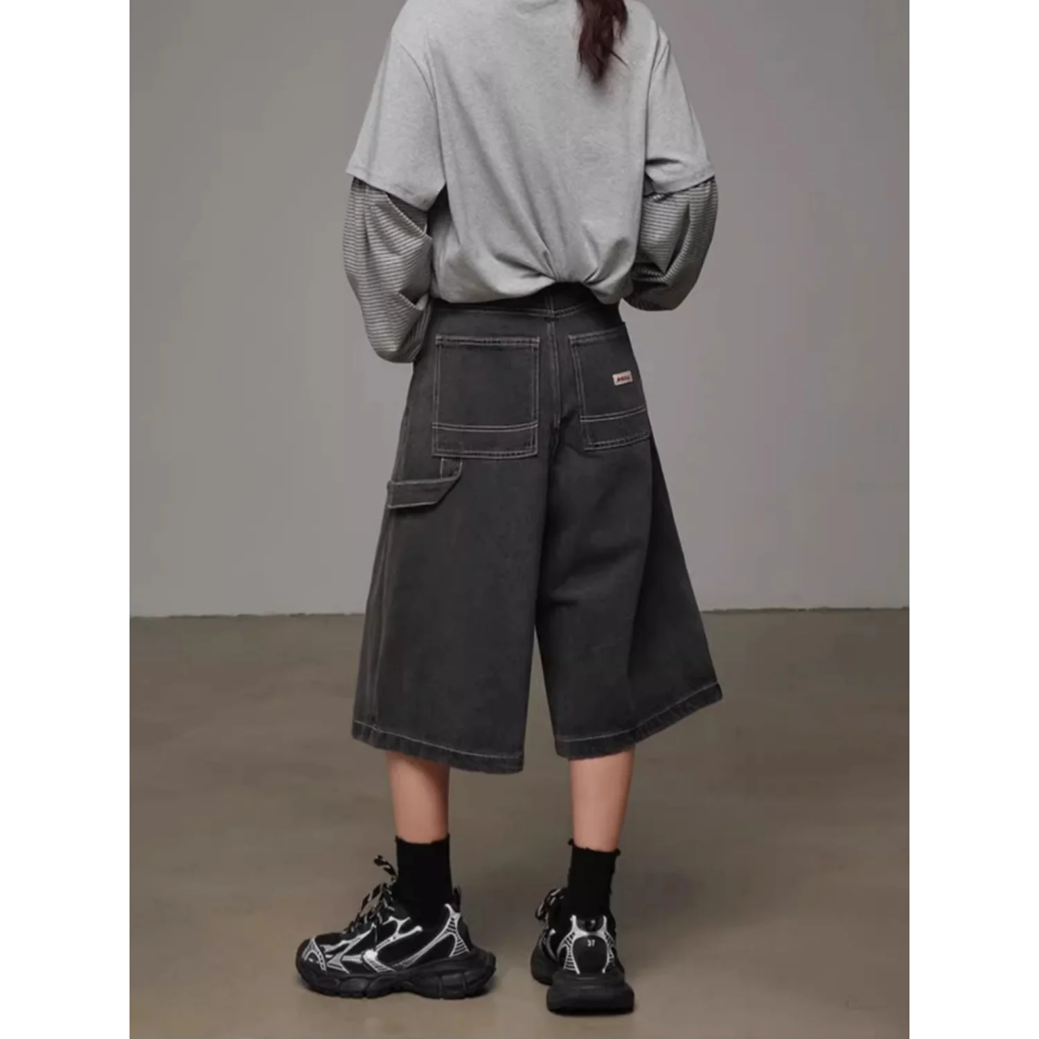 American Retro Waed Gamba larga Denim orts Donna Estate Casual Vita alta Allentato Dimagrante Pantaloni a sette piedi Casual Sle