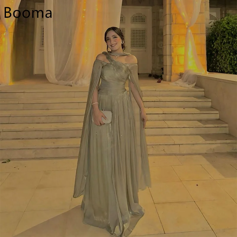 

Booma Elegant A-Line Off The Shoulder Shiny Evening Dresses Formal Party Gowns for Women Sleeveless Long Prom Gown Customize