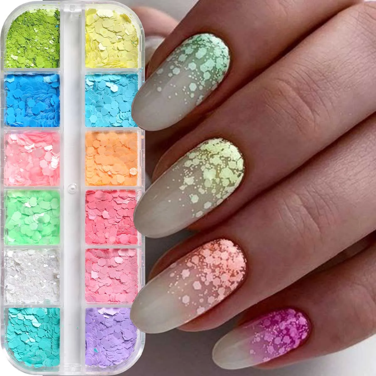 12 compartiments de paillettes pour ongles, hexagonales iridescentes, effet sirène, holographiques caméléon, pour nail art, paillettes Y2K scintillantes