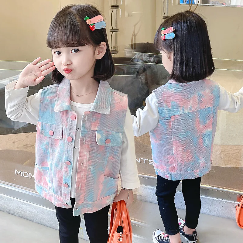 

Children Clothes Spring Autumn Baby Girl Cowboy Vest Tie-dye Infant Waistcoat Kids Casual Denim Coat Girls Tops Toddler Jacket