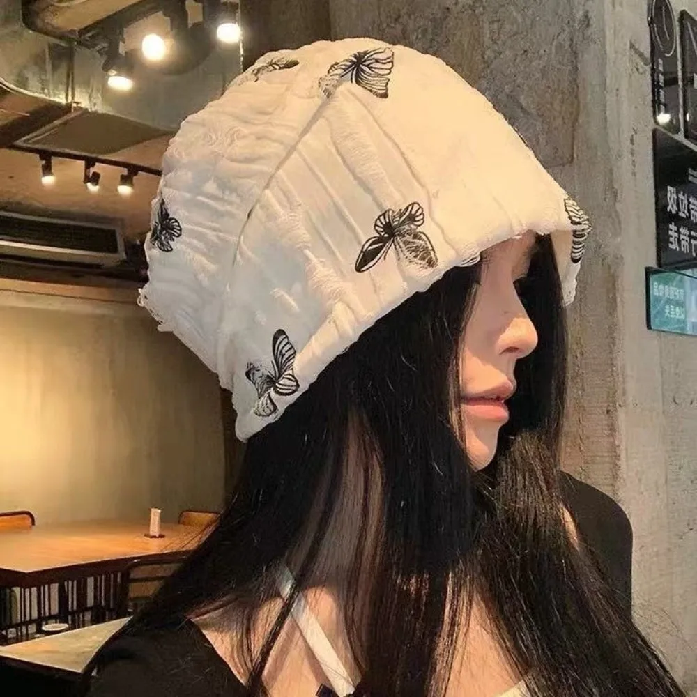 

Soft Holes Butterfly Print Beanies Thickened Coldproof Fleece Beanies High Quality Warm Pullover Hat Autumn