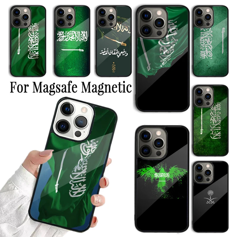 حافظة لهاتف آيفون 17 Air 16e 15 14 13 12 Pro Max Plus Magsafe غطاء شحن لاسلكي مغناطيسي علم المملكة العربية السعودية #1