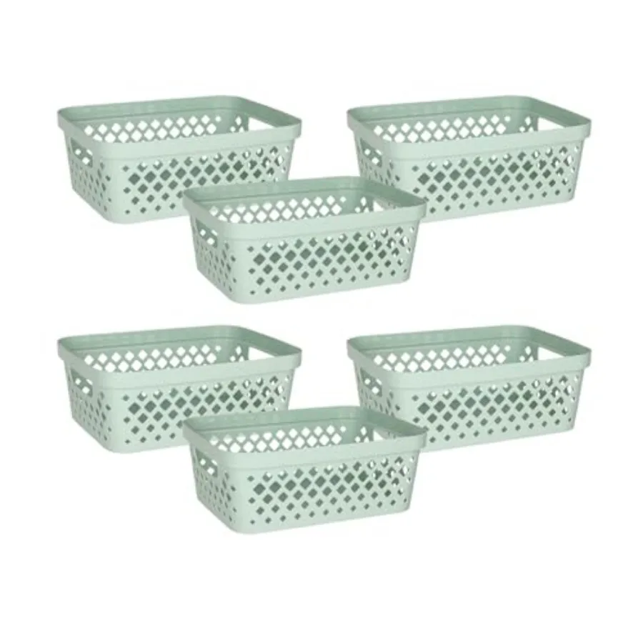 

Plastic Storage Basket Set Value Pack of 6 Open Storage Bins for Shelves Bathroom Pantry Closet Nesting Organizer Boxes with Ha