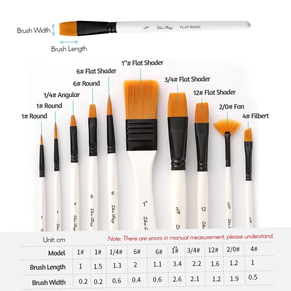 10Pcs Nylon Hair Paint Brush Set Lightweight Practical Paint Brushes Carry Bag All Purpose Watercolor Paint Brushes Oil Painting