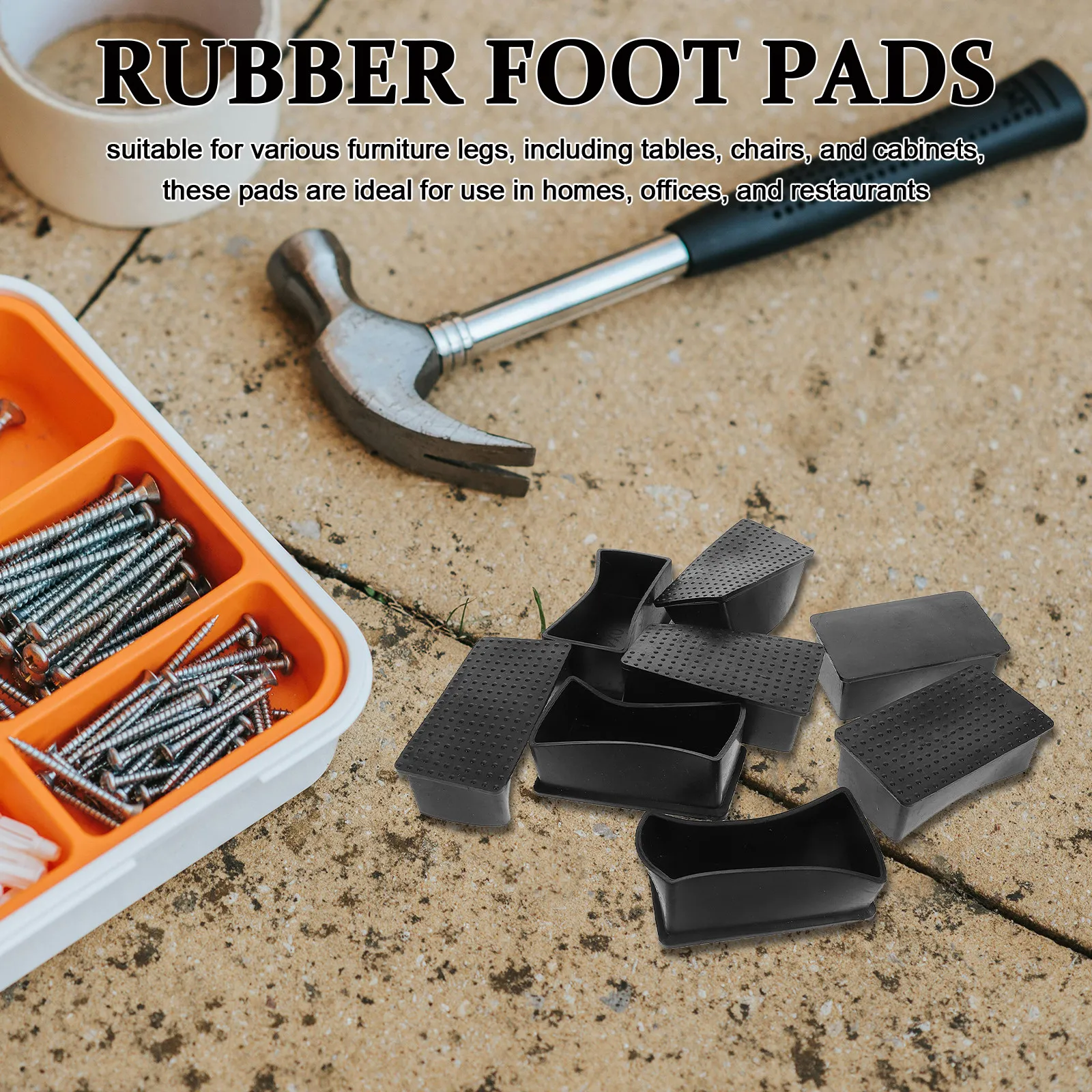 8Pcs Rectangular Rubber Furniture Leg Caps Non Slip Table Chair Pads Floor Protection Anti Scratch Noise Reduction