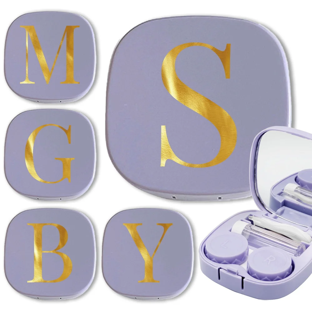 

Women Meitong Box Portable Travel Contact Lens Case Organizer Makeup Beauty Pupil Box With Mirror Letter Pattern Storage Kit