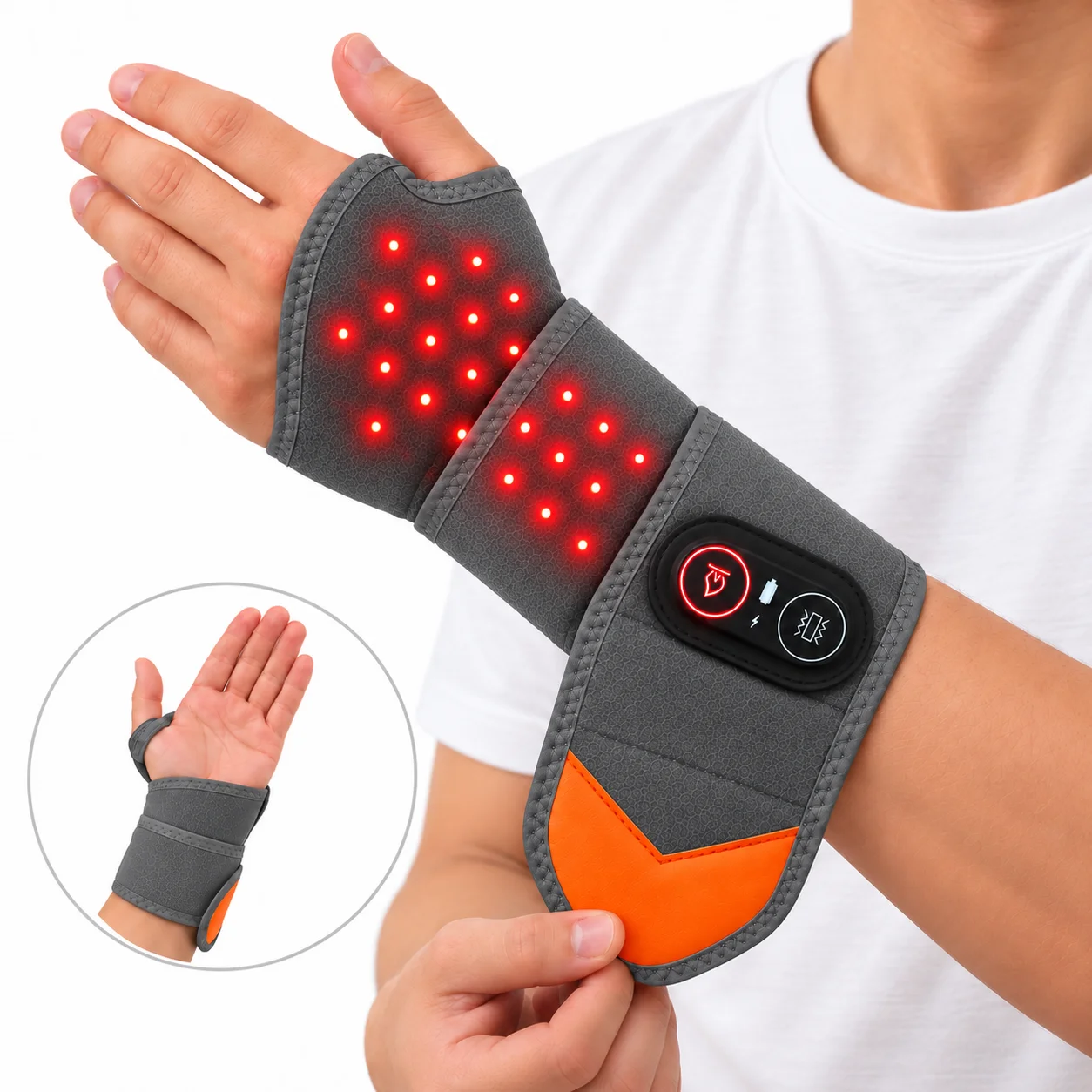 Heated Wrist Wrap Red Light Wrist Warmer Rechargeable 3 Heat Levels 3 Vibration Massage Modes Adjustable Wearable Heating Pad