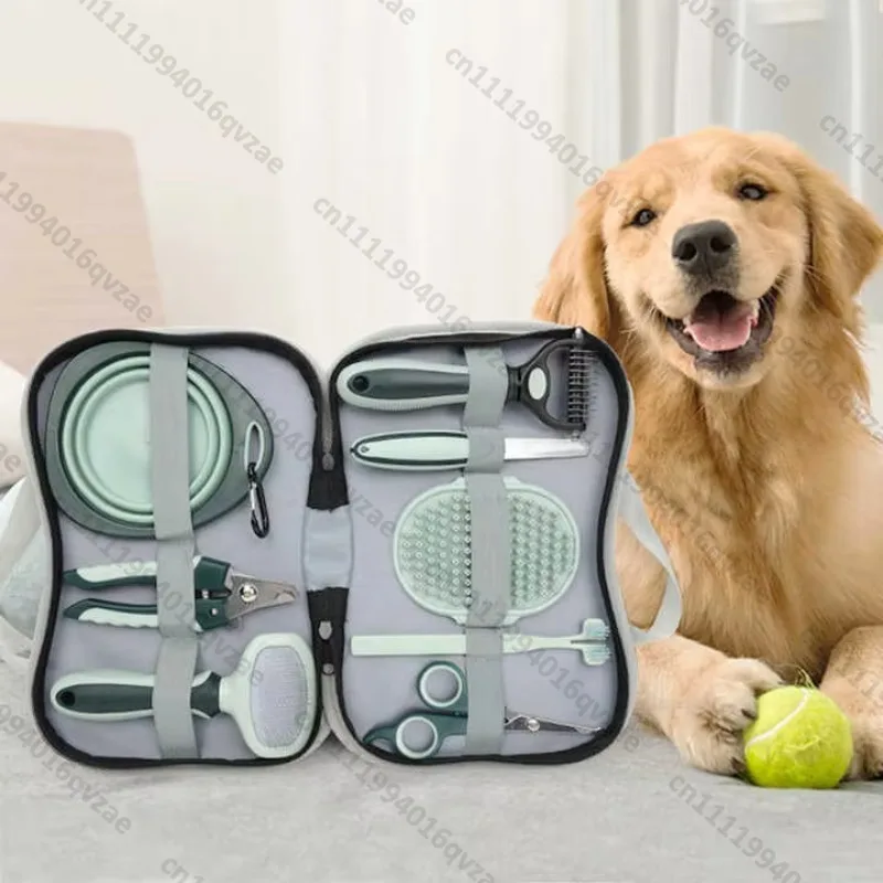 Deluxe Stainless Steel 8-in-1 Pet Grooming Set for Dogs and Cats Including Comb, Nail Clippers, Brush, Eco-friendly Hair Remover
