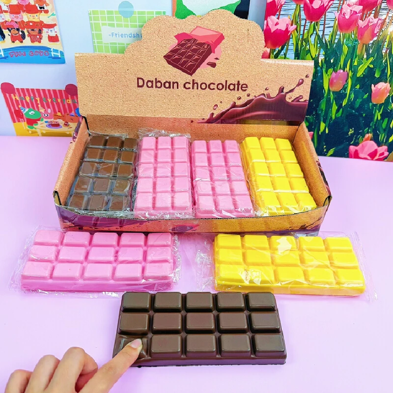 チョコレートバー型のゆっくりと戻るスクイーズ玩具-子供と大人のための柔らかい握り心地のストレス解消フィジェット玩具、カラフルな感覚玩具