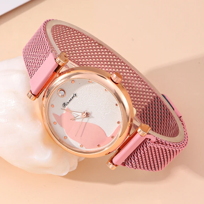 2pcs/set Women\'s Couple Quartz Wristwatch Luxury Women Mesh Belt Quartz Wrist Watches Women Business Casual Wristwatches