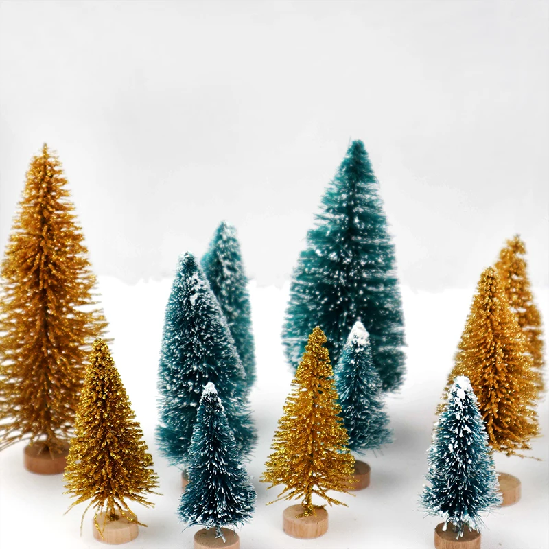 5 uds 5cm-12.5cm Mini árbol de Navidad oro verde pequeño pino Sisal colocado en el escritorio adornos de fiesta de Navidad de Año Nuevo Navidad