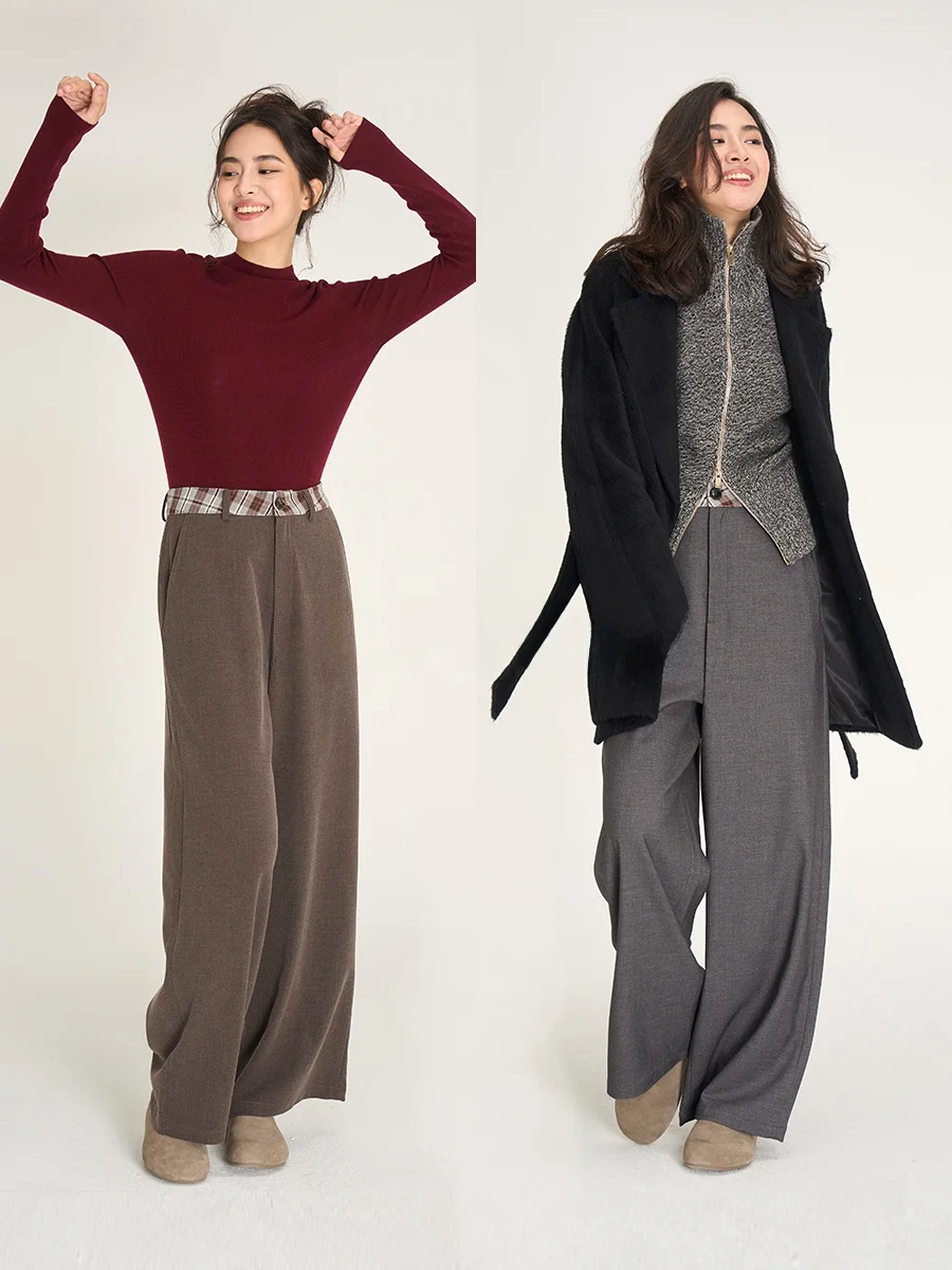 

Winter New Ultra-Thin Waable Woolen Plaid Loose Slimming Long Pants Skin-Friendly Comfortable Wide Leg Trousers