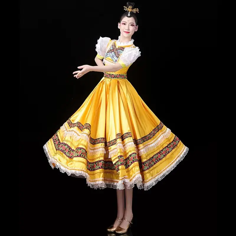 Russian Folk Dance Costume European Style Gorgeous Yellow Palace Dress Princess Maid Costume Stage Performance Opening Dance