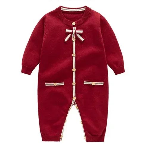 

Autumn Winter 0-24M New Year Children Knitted Clothes Infant Baby Girls Red Knitted Jumpsuit Toddler Baby Girl Knitted Romper