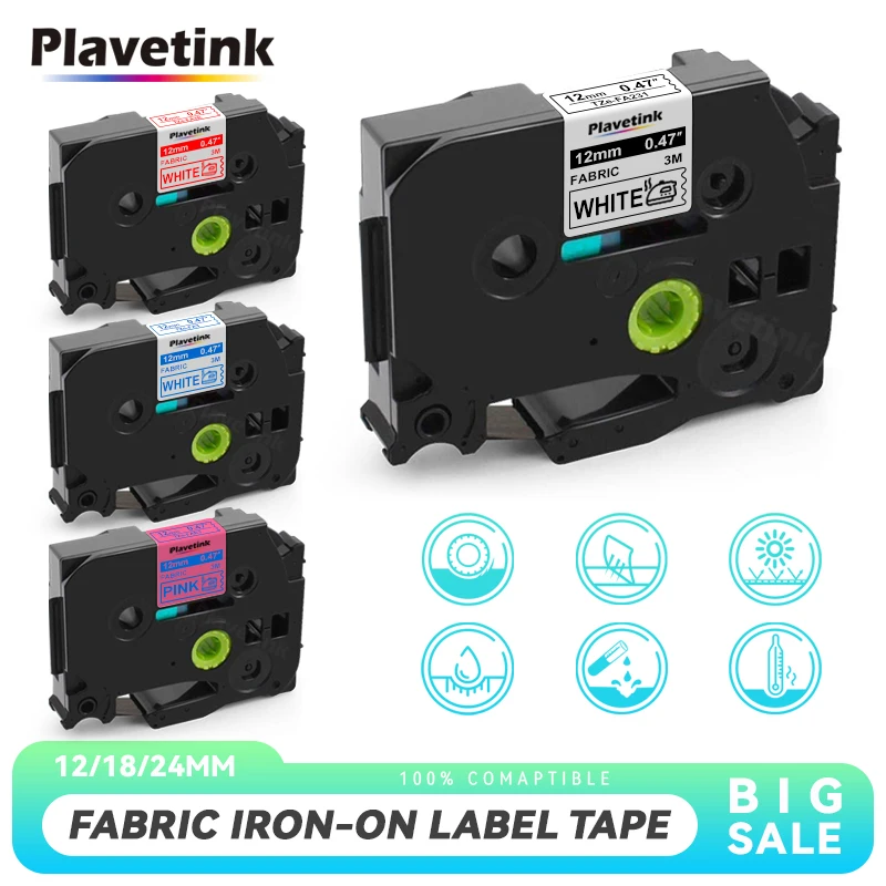 PLAVETINK 12mm Fabric Tape Replace For Brother FA3 FA3R FA231 FA4 FA241 Tapes Fabric Iron on Label For Brother PT Label Maker