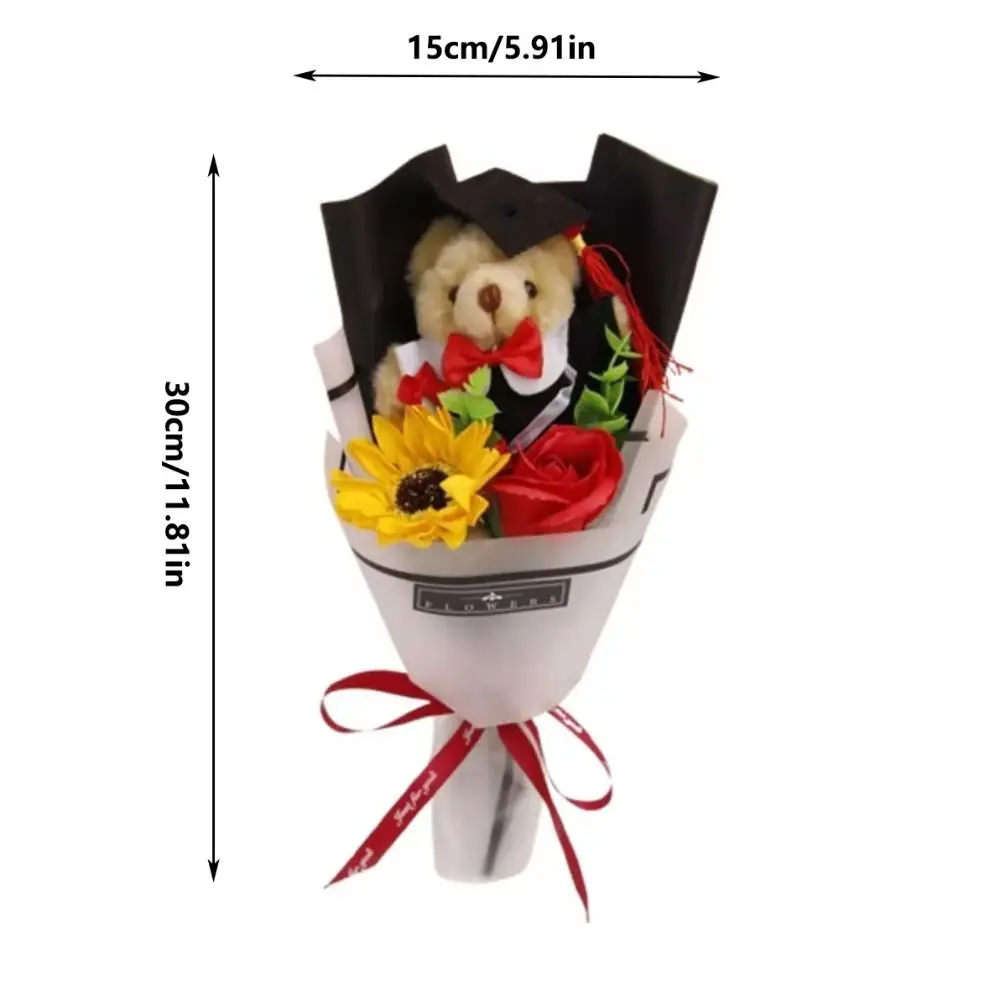 새로운 마스터 베어 졸업 꽃다발 봉제 장난감 멋진 만화 사랑스러운 곰 만화 봉제 장난감 곰 생일 파티