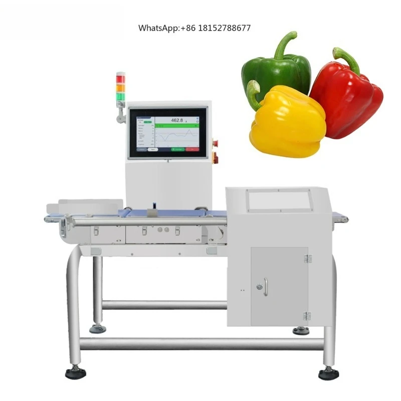 Fruits Vegetables Sweet Pepper Mushroom Conveying Belt Automatic Touch Screen Checkweigher 0.1g Accuracy