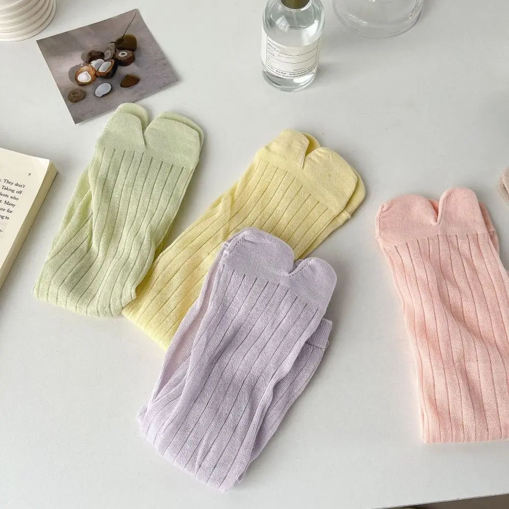 2 أزواج مطاطا لون الحلوى اثنين من الجوارب القطنية لوليتا JK مكافحة زلة فاصل أصابع القدم الجوارب النساء منتصف العجل قصيرة جوارب أنبوبية الفتيات #2