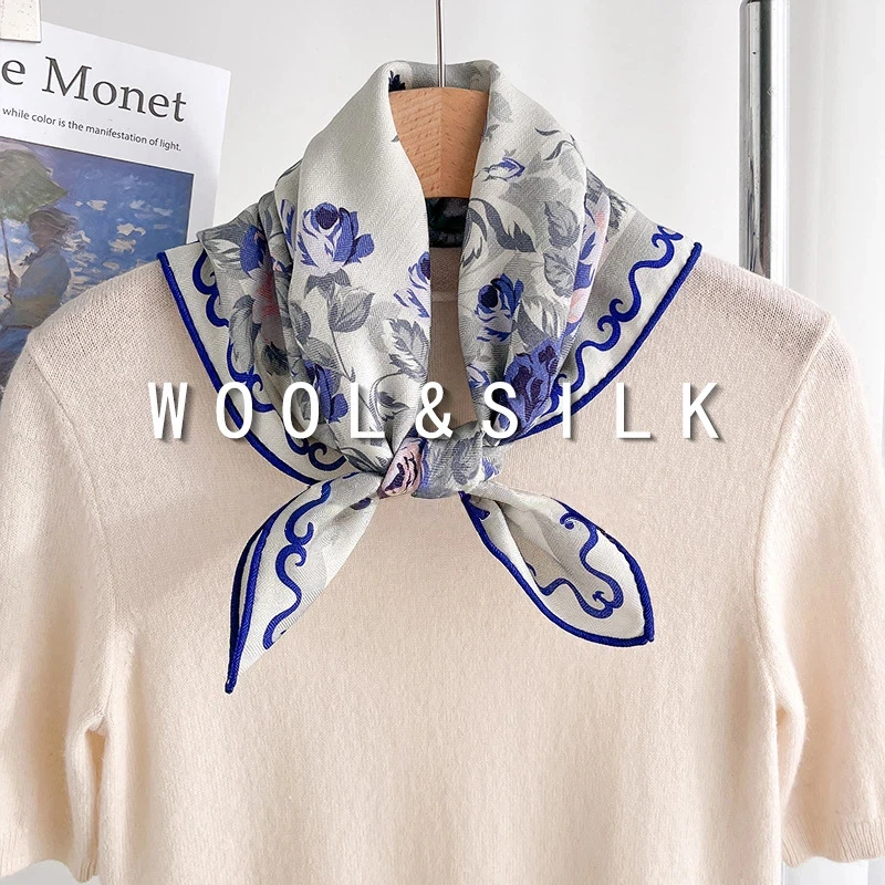 Women's fall/winter fashion 2026 wool silk scarf Korean fashion warm bandana scarf square neck warmer accessories