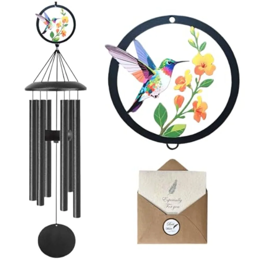 Hummingbird Wind Chimes for Outside - 50 Inch Long, 6 Thick Aluminum Tubes, Exquisite Hummingbird Design, Outdoor Hanging Decor