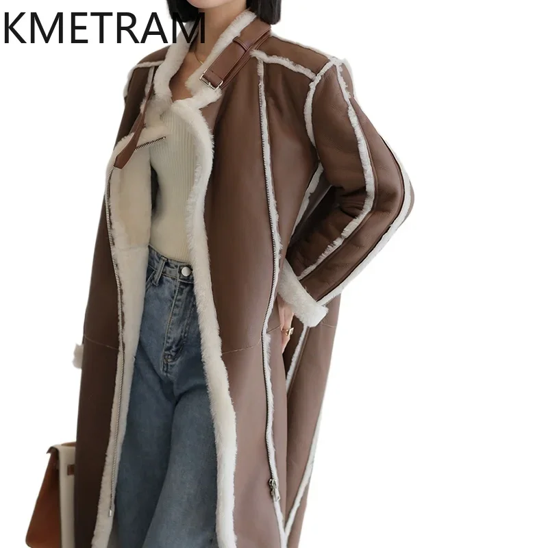 Real Sheepskin Wool Fur Jacket Luxury Long Double Faced Fur Coat Women Clothing 2024 Winter Warm Genuine Leather Jackets шуба