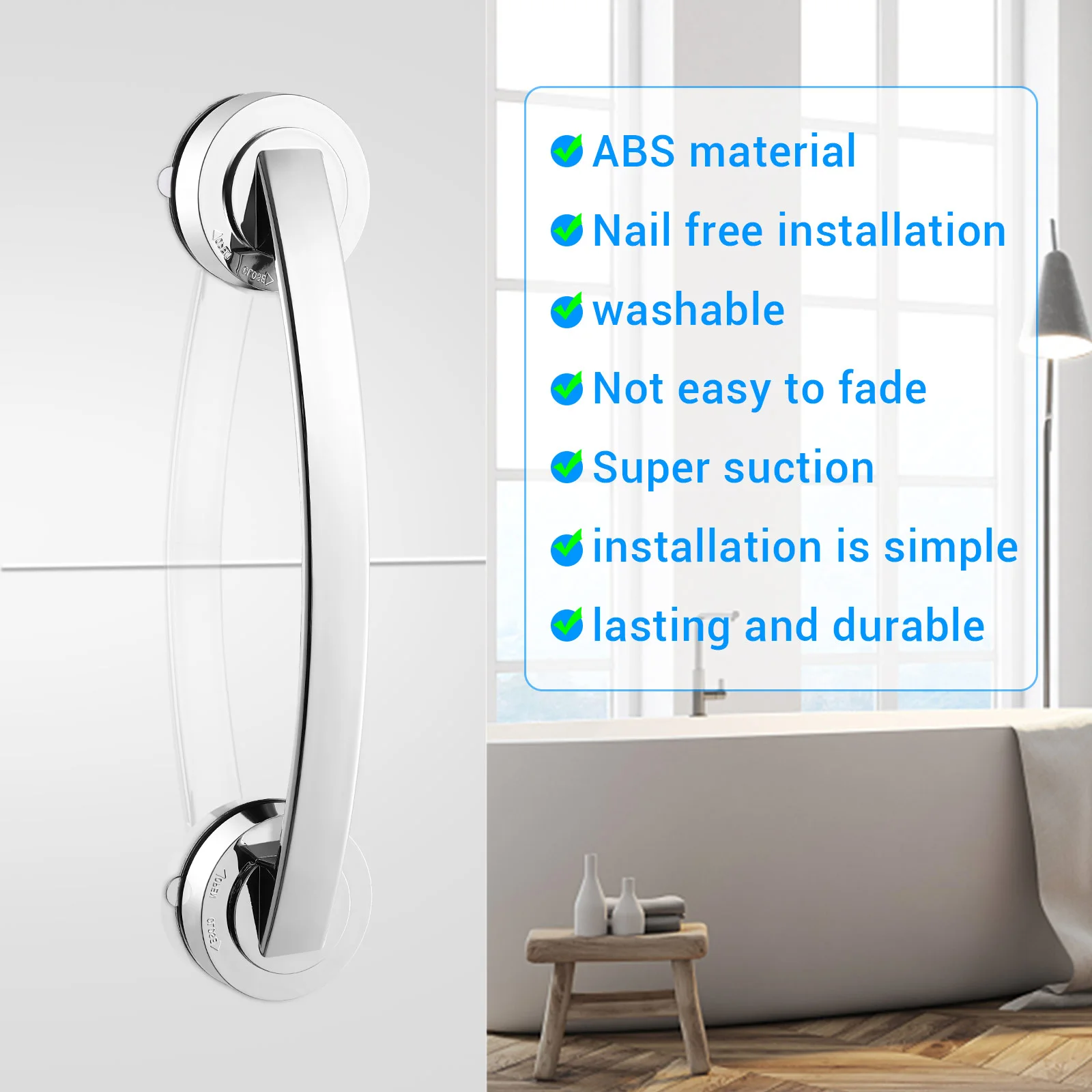 Safety Shower Handle Grab Bar Non Skid Bath Support Rail for Elderly Thickened Ergonomic Design Strong Bearing Capacity