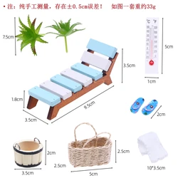 Dollhouse Miniature Wooden Beach Chair Chaise Simulation Thermometer Mini White Sauna towel Raffia Basket Micro Scene Cake Decor