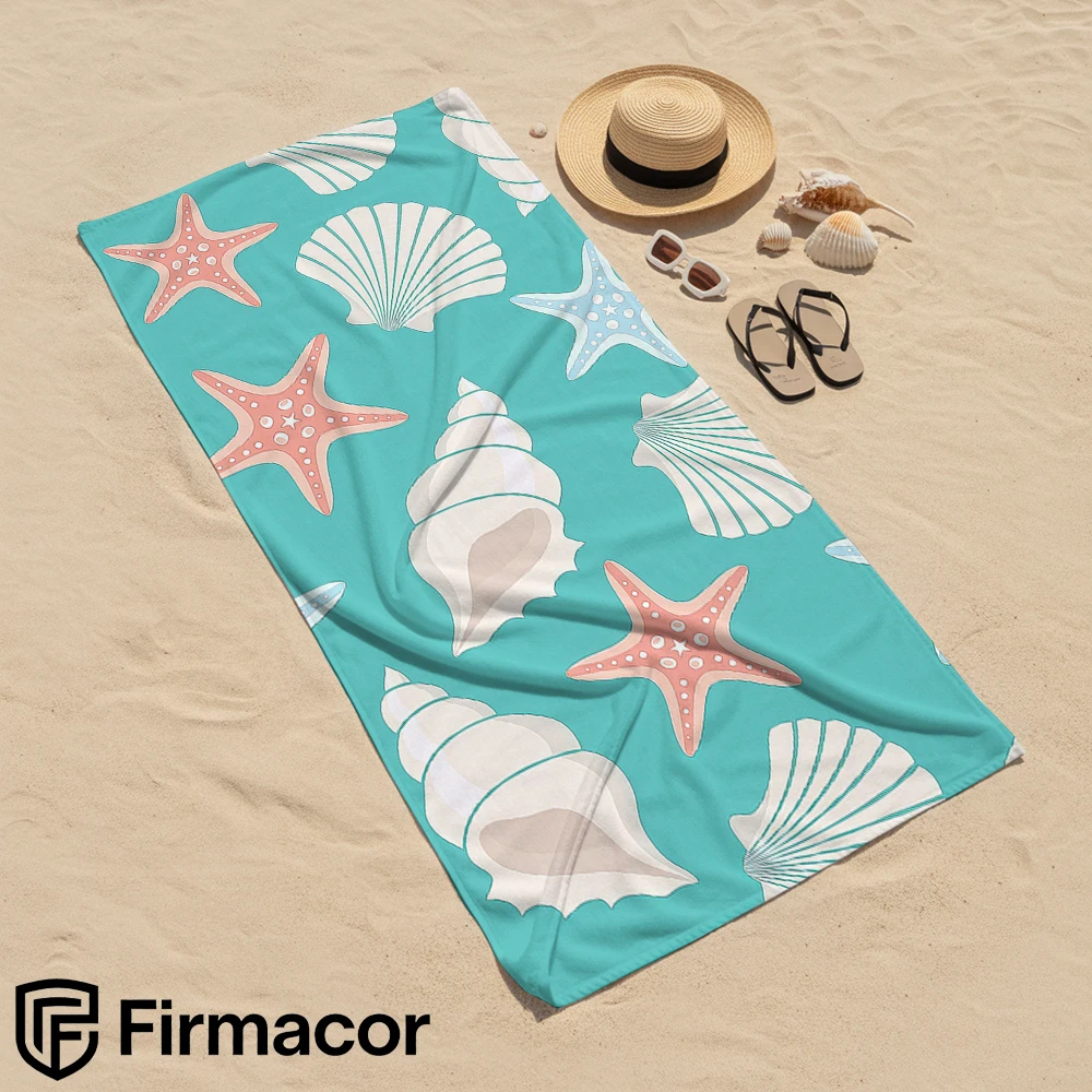 Sea Shell Soft Portable Travel Towel Unisex Ultra Lightweight Microfiber Oversized Sand Free Quick Dry Beach Towel