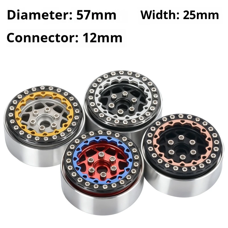 Pyfore Rc Remote Control Off-Road Vehicle Metal Upgrade Accessories 1.9-Inch Metal Wheel Hub With Lace Edges 4pc 57mm Model Rc