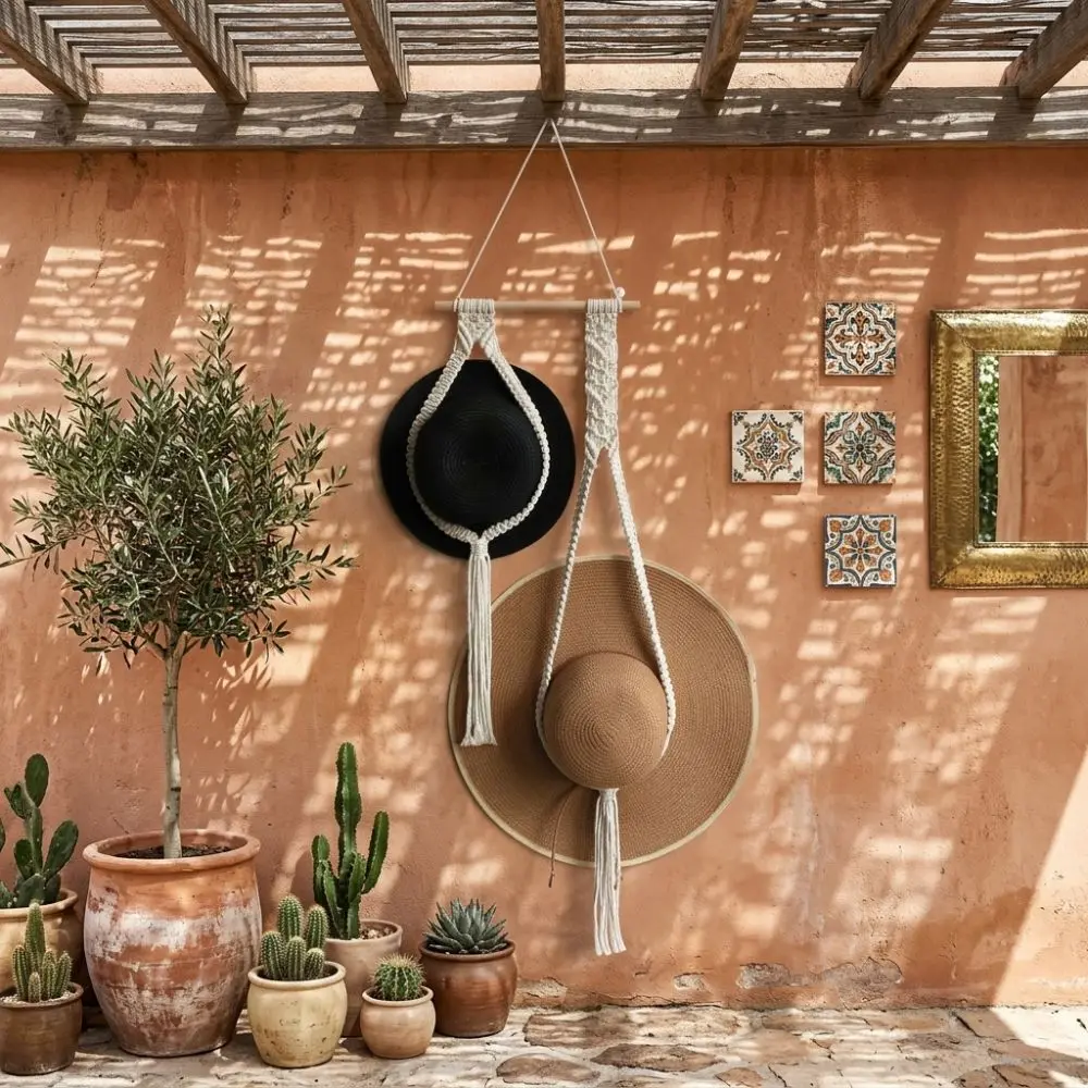 New Bohemian Hat Rack Handmade Woven Wall Mounted Hat Organizer Wood Hat Holder Home Storage
