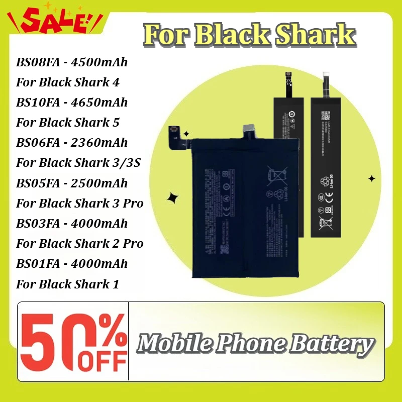 New BS08FA/BS10FA/BS06FA/BS05FA/BS03FA/BS01FA Rechargeable Gaming Phone Battery for Black Shark 4/5/3/3S/3 Pro/2 Pro/1