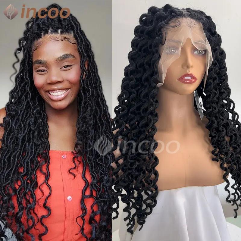 

Full Lace Wigs Dreadlock Synthetic Curly Wave Cornrow Braided Wigs 22" Jumbo Braided Wigs Headband Faux Locs Wigs Braiding Wigs