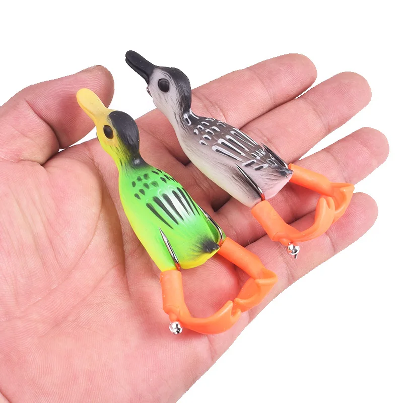 Topwater Ducking Silicone Fishing Soft Lures 9cm 11.5g Bass Frog Double Propeller Flipper Duck Wobblers Artificial Rubber Bait​