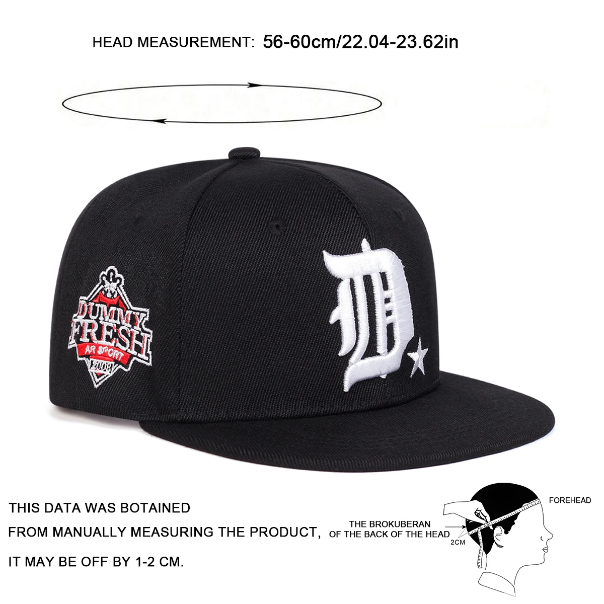 Unisex D Lettera Lato DUMMY FRESH Ricamo Cappelli Hip-Hop Primavera Autunno Outdoor Regolabile Casual Berretti da baseball Protezione solare Cappello